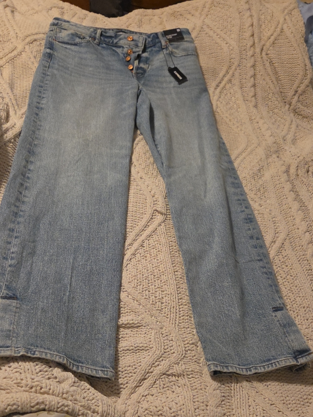Express Light Blue Wide-Leg Button Fly Jeans